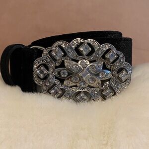 Chico's Black velvet Belt with Silver rhinestones Embellished Buckle